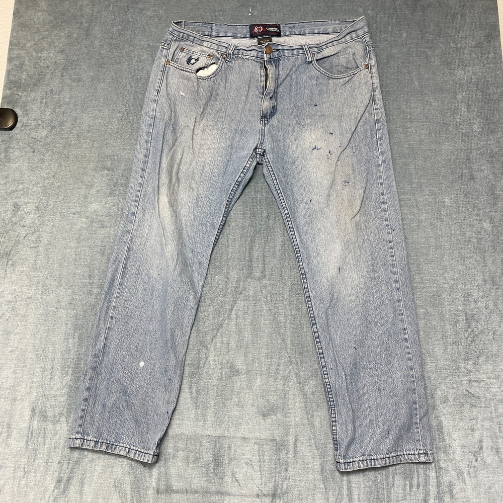 Cambridge Classics Jeans Mens 39x28 Gray Straight Leg Logo Denim Medium Wash